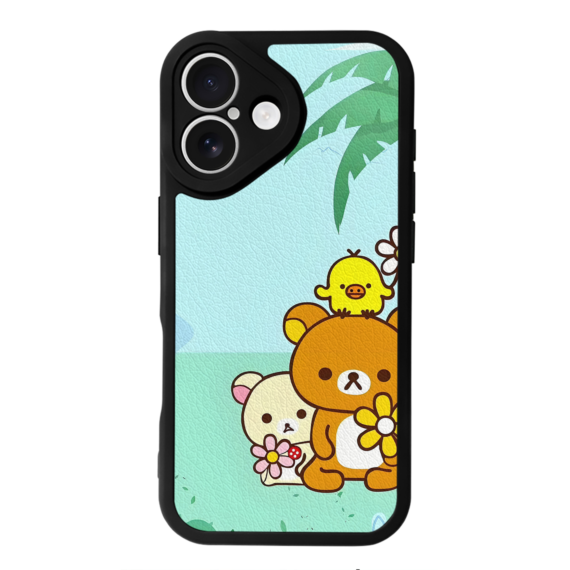 （画像用） リラックマ リラックマ キイロイトリ Rilakkuma Korilakkuma Kiiroitori 【iPhone 16シリーズ対応】シリコンスマホケース（レザー調） 材質：シリコン